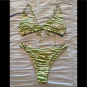 green and white zebra striped bikini NEVER WORN